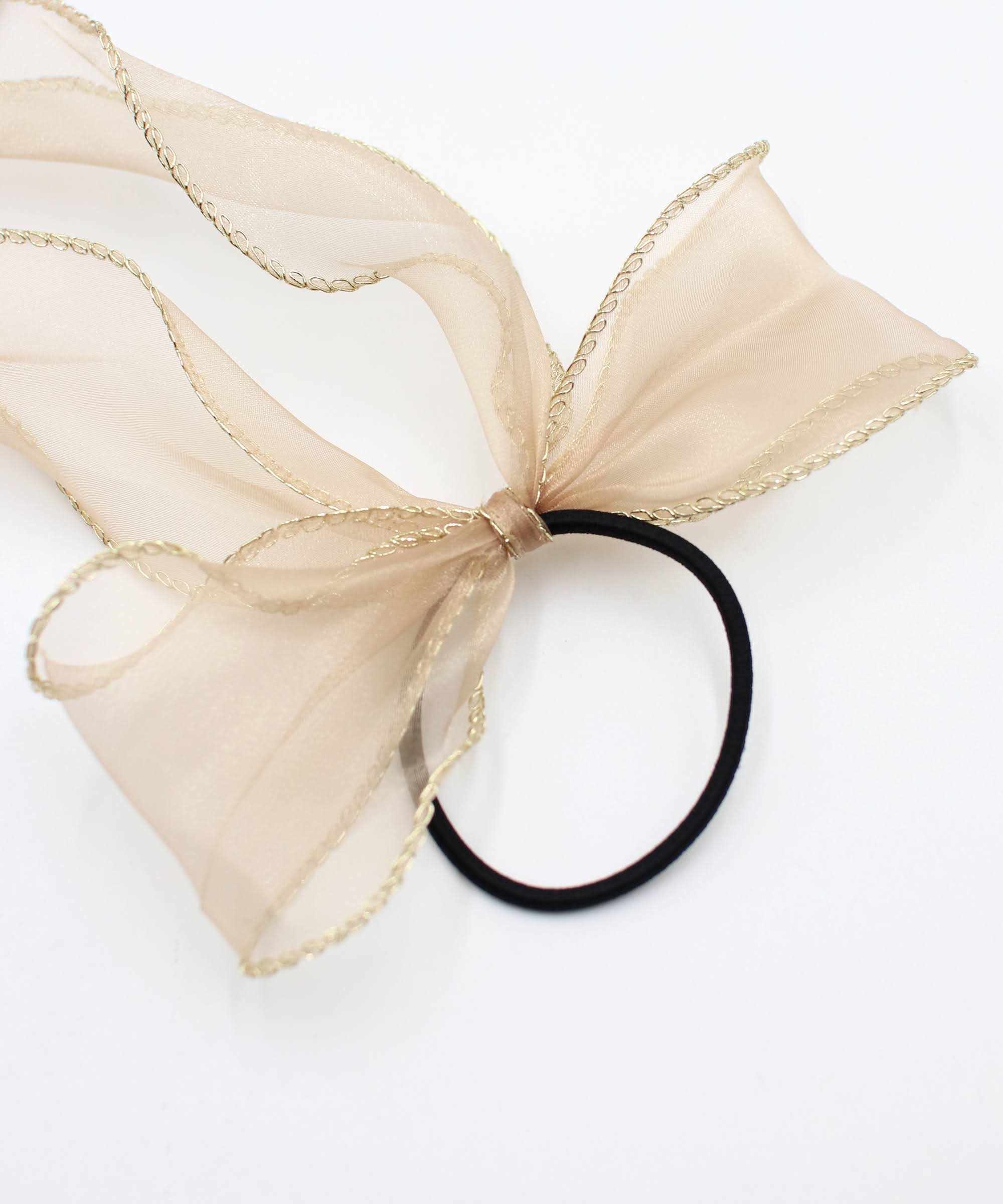 確認ゆれるヘアリボン ヘアゴム ロングリボン354ゴールドムーン水色