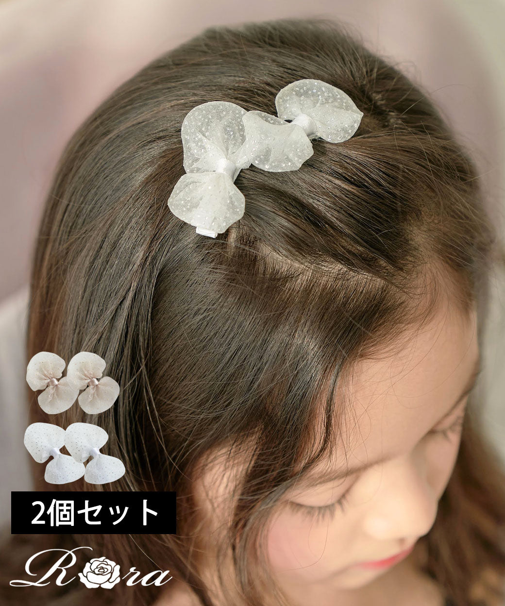 【ホログラムハートリボン♡】ベビーヘアクリップ　キッズヘアクリップ　ヘアピン Kids / Hair Accessories / Hairclip